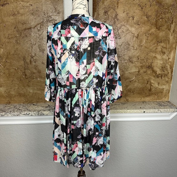 Rebecca Minkoff Mini A Line Dress Women 8 Button Front Floral Pleated Multicolor - Picture 3 of 11